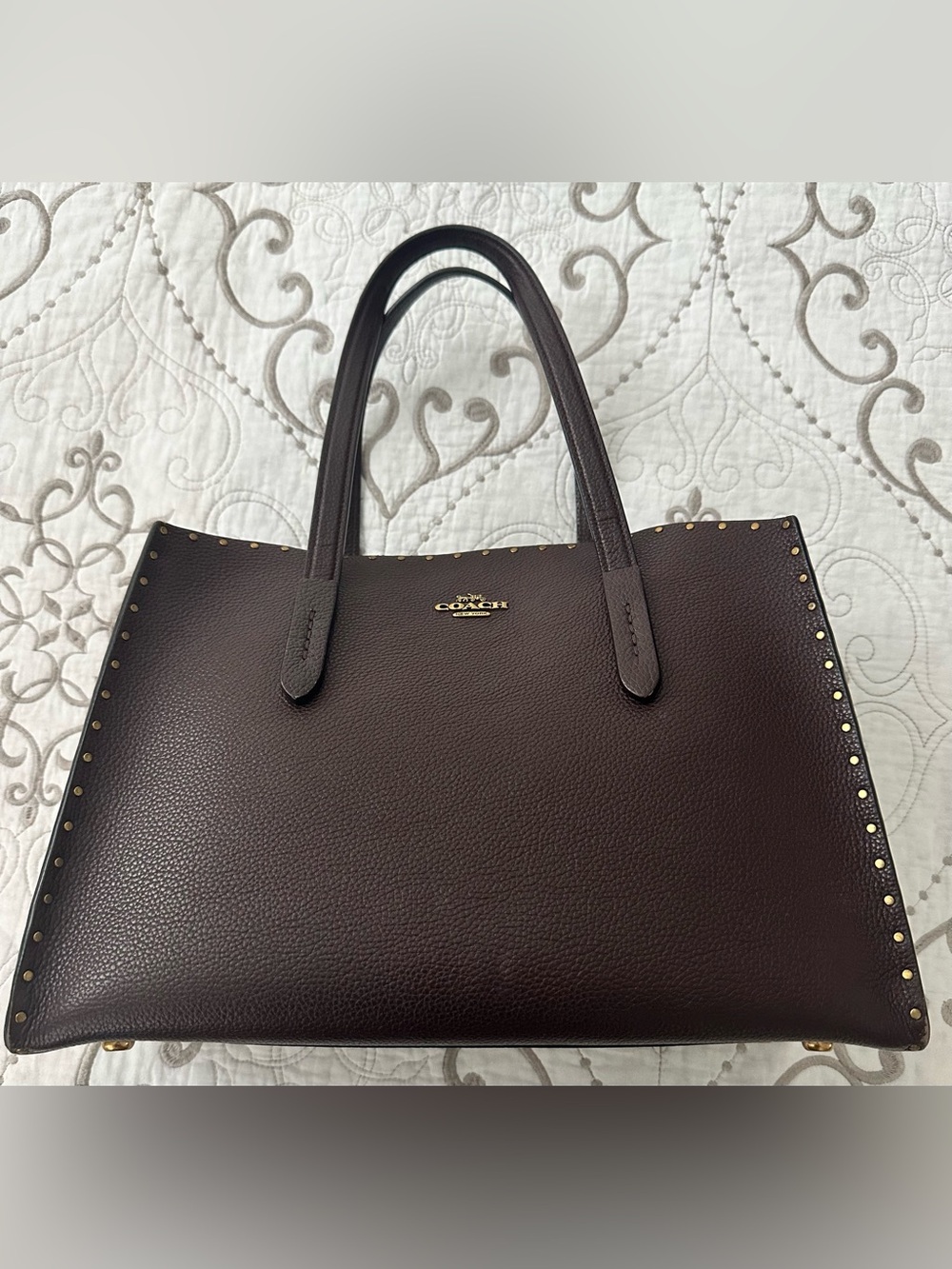 Coach Pebbled Leather Tote in Oxblood/Burgundy Leather with Gold Hardware